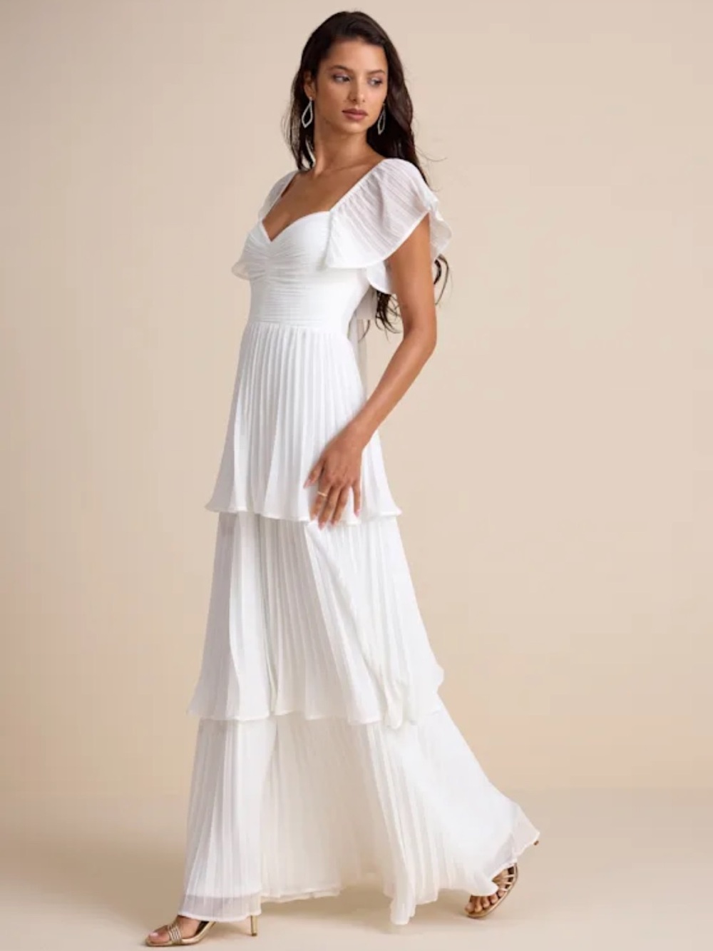Lulu's White Tiered Pleated Maxi Dress
